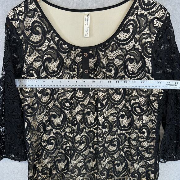 PerSeption Concept Top Womens Size XL Black Floral 3/4 Sleeve Lined Crochet Lace - Picture 3 of 12